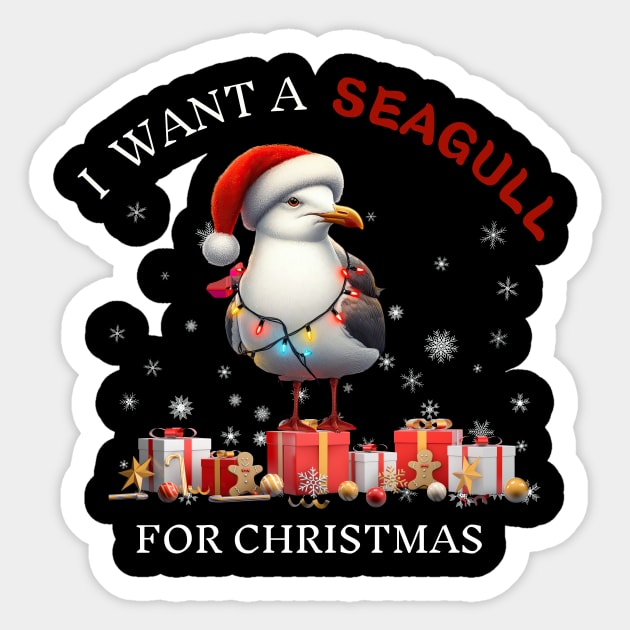 I Want a Seagull for Christmas  Xmas Lights Sticker by Positive Designer